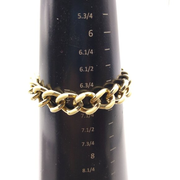 Chic Vintage Chain Link Bracelet, Gold Tone Chunky Curb Links with Beige Enamel - Picture 4 of 4